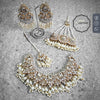 Bright Golden Necklace Set – Pakistani Party Jewelry with Cream Pearls