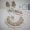 Bright Golden Necklace Set – Pakistani Party Jewelry with Cream Pearls