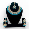 Gold and Light Blue Necklace Set – Bridal Jewelry with Earrings and Tikka