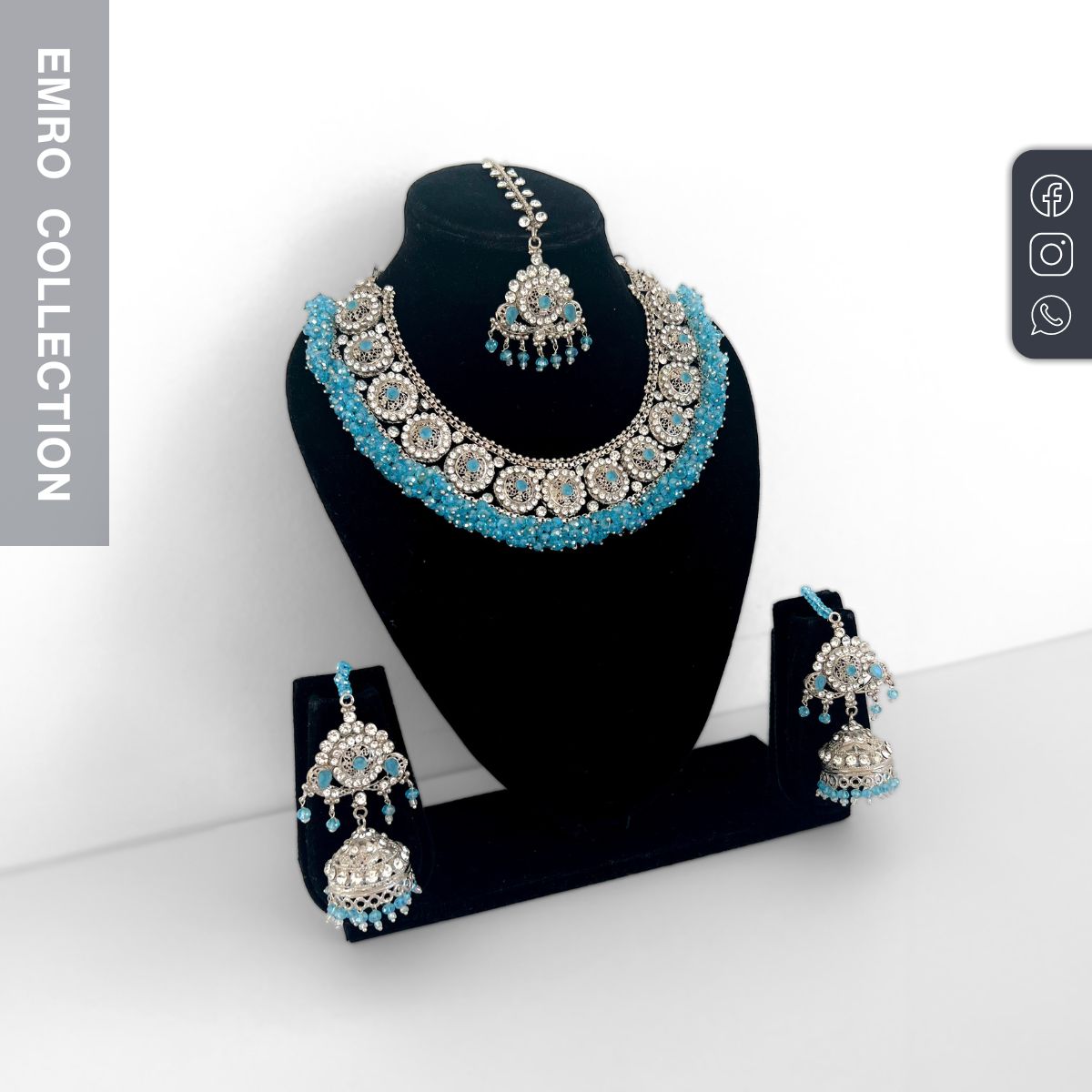 Light Blue Necklace Set Silver White Sky Blue Party Jewelry set Emro Collection