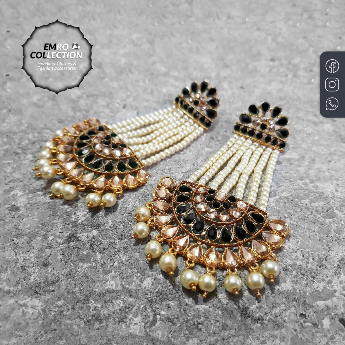 Luxury Long Black Earrings Designer Indian Wedding Earrings for Brid Emro Collection