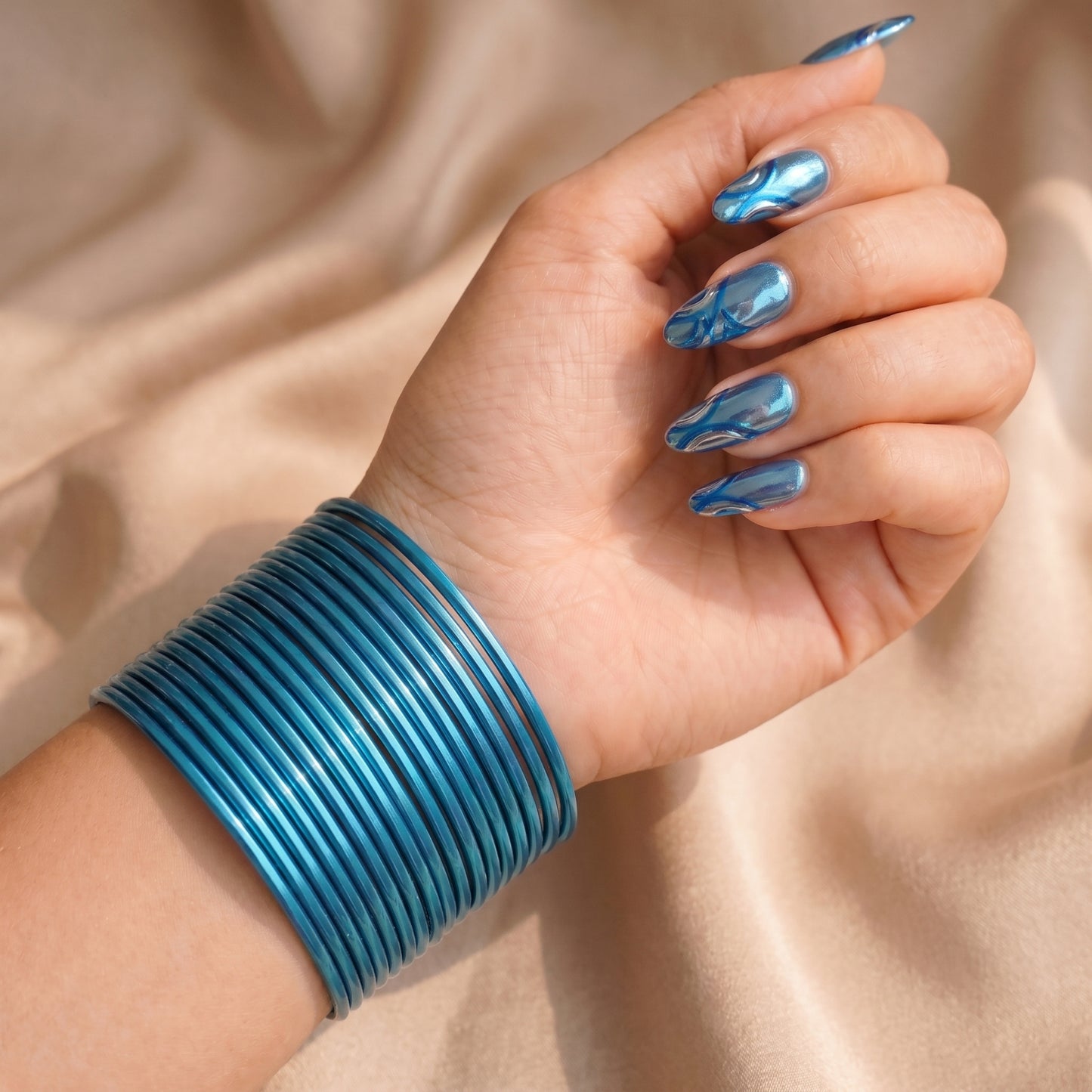 sky blue plain metal bangles – 24 piece indian jewellery churi set