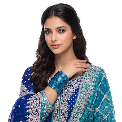 Sky Blue Plain Metal Bangles – 24 Piece Indian Jewellery Churi Set