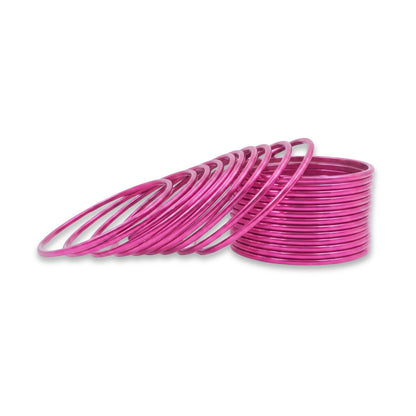 Shocking Pink Plain Metal Bangles – 24 Piece Indian Jewellery Bridal Churi Set