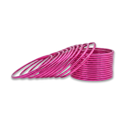 Shocking Pink Plain Metal Bangles – 24 Piece Indian Jewellery Bridal Churi Set