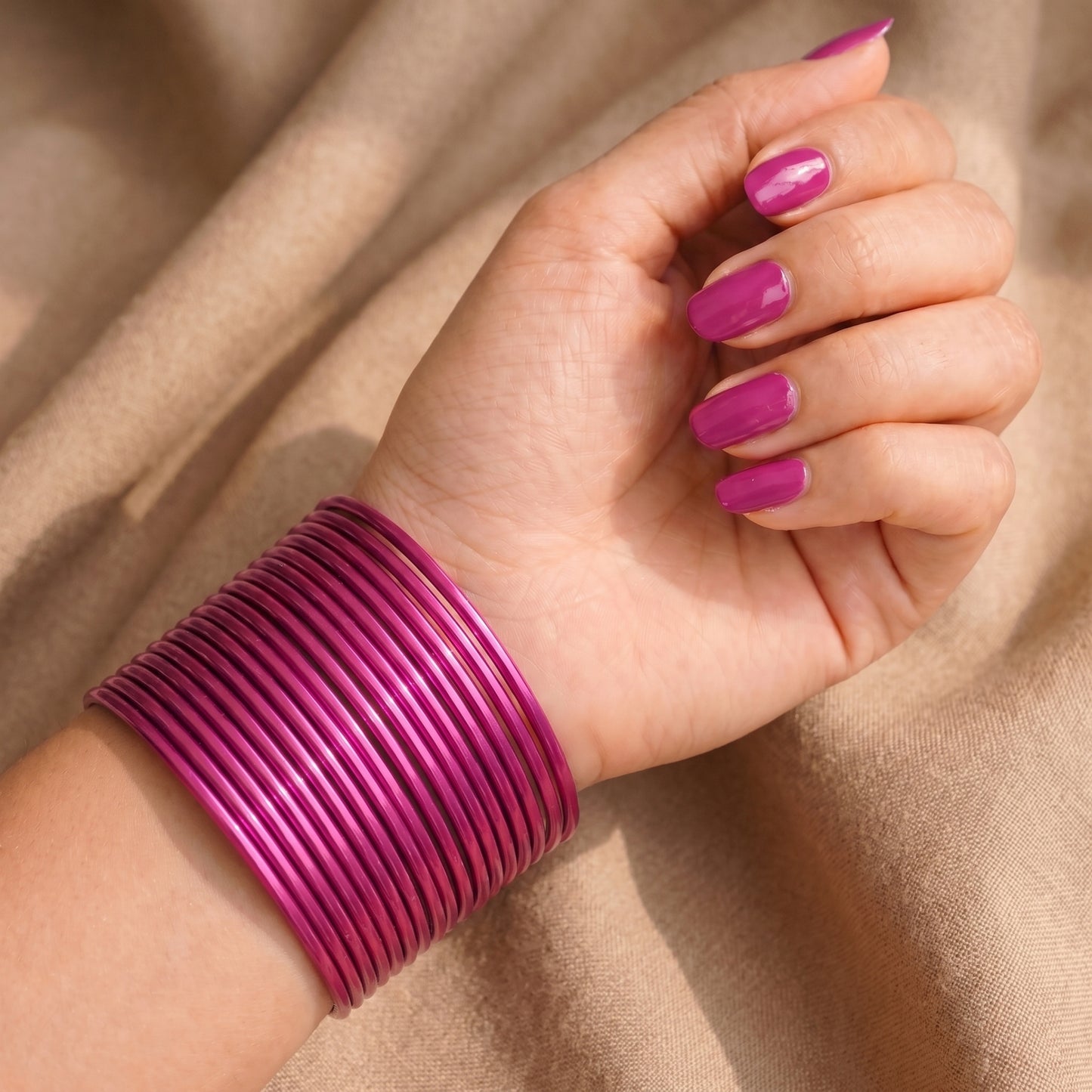 shocking pink plain metal bangles – 24 piece indian jewellery bridal churi set
