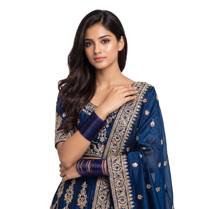 Navy Blue Plain Metal Bangles – 24 Piece Indian Jewellery Set