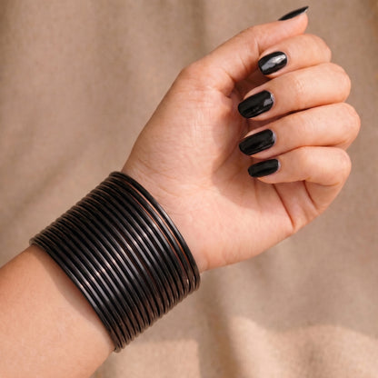 Black Plain Metal Bangles – 24 Piece Indian Jewellery Set