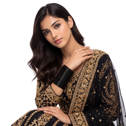 Black Plain Metal Bangles – 24 Piece Indian Jewellery Set