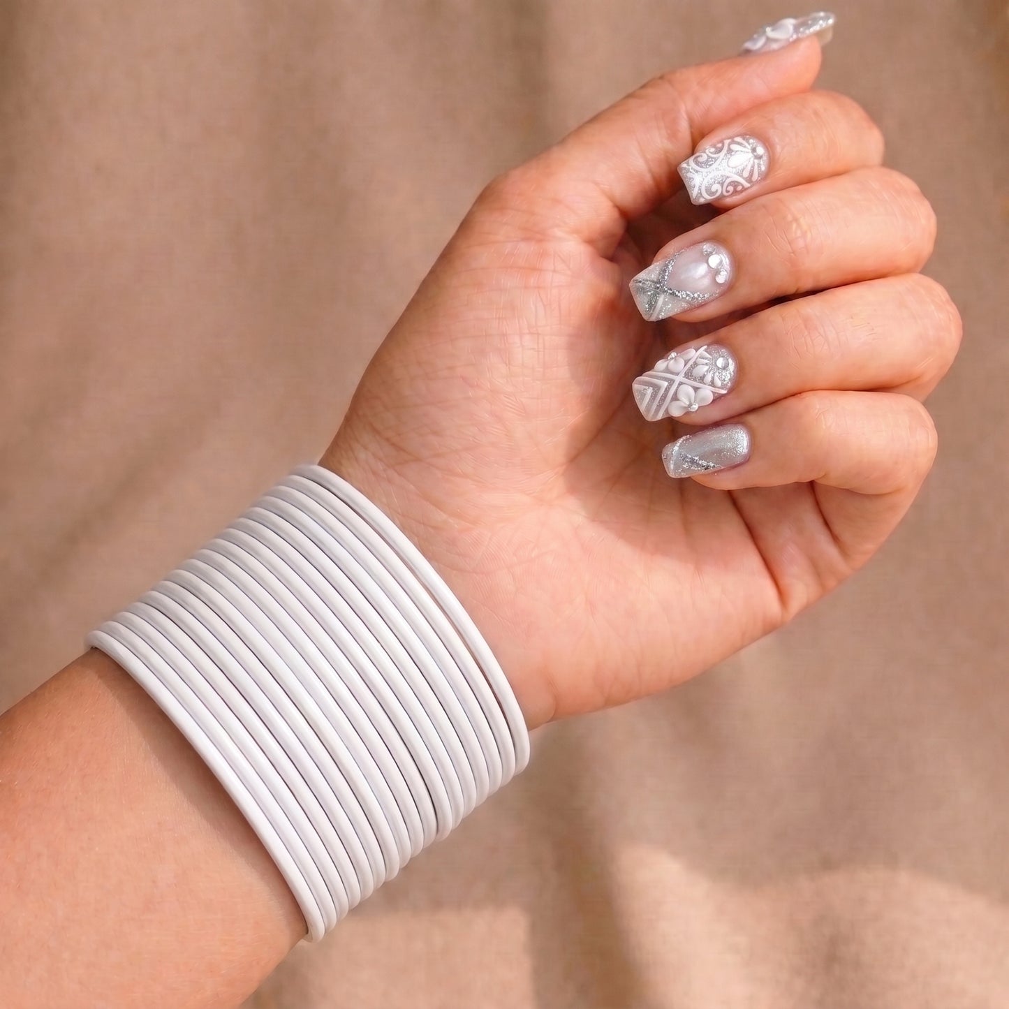 white plain metal bangles – 24 piece indian jewellery set