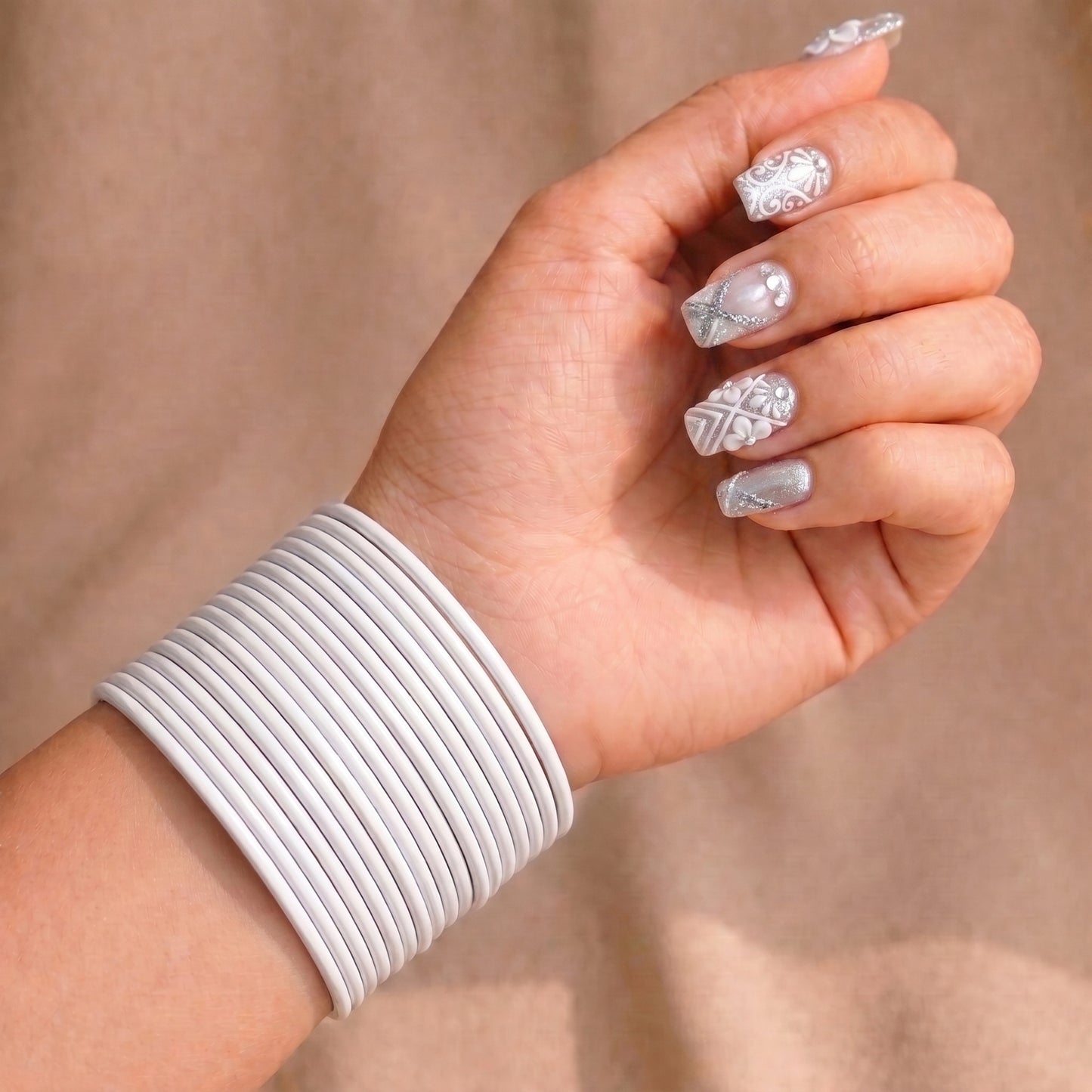 white plain metal bangles – 24 piece indian jewellery set