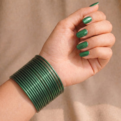 Dark Green Plain Metal Bangles – 24 Piece Indian Jewellery Set
