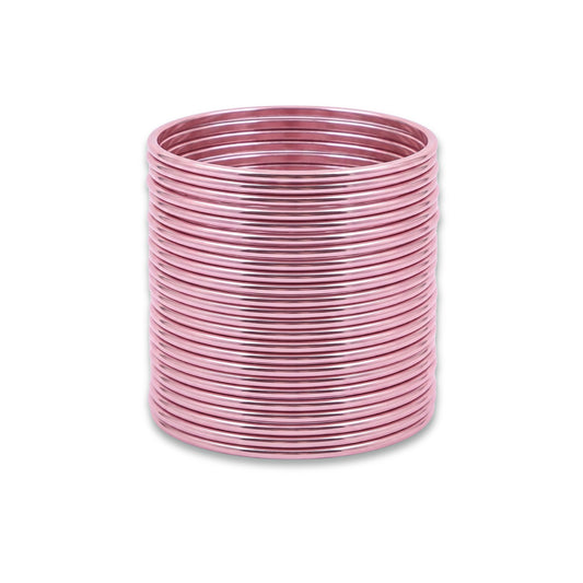 Baby Pink Plain Metal Bangles – 24 Piece Indian Jewellery Set