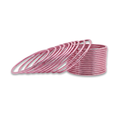 Baby Pink Plain Metal Bangles – 24 Piece Indian Jewellery Set