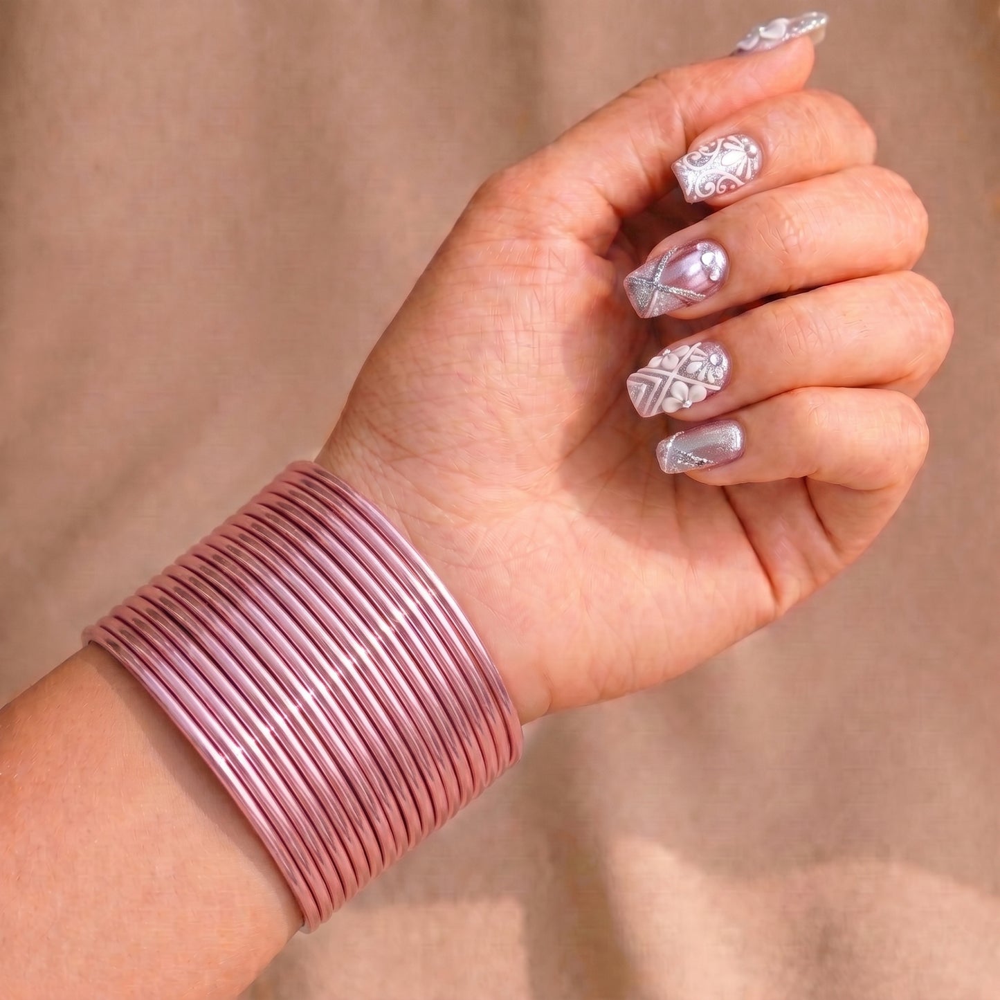 baby pink plain metal bangles – 24 piece indian jewellery set