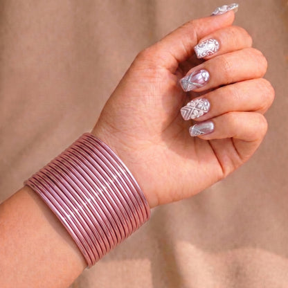 Baby Pink Plain Metal Bangles – 24 Piece Indian Jewellery Set