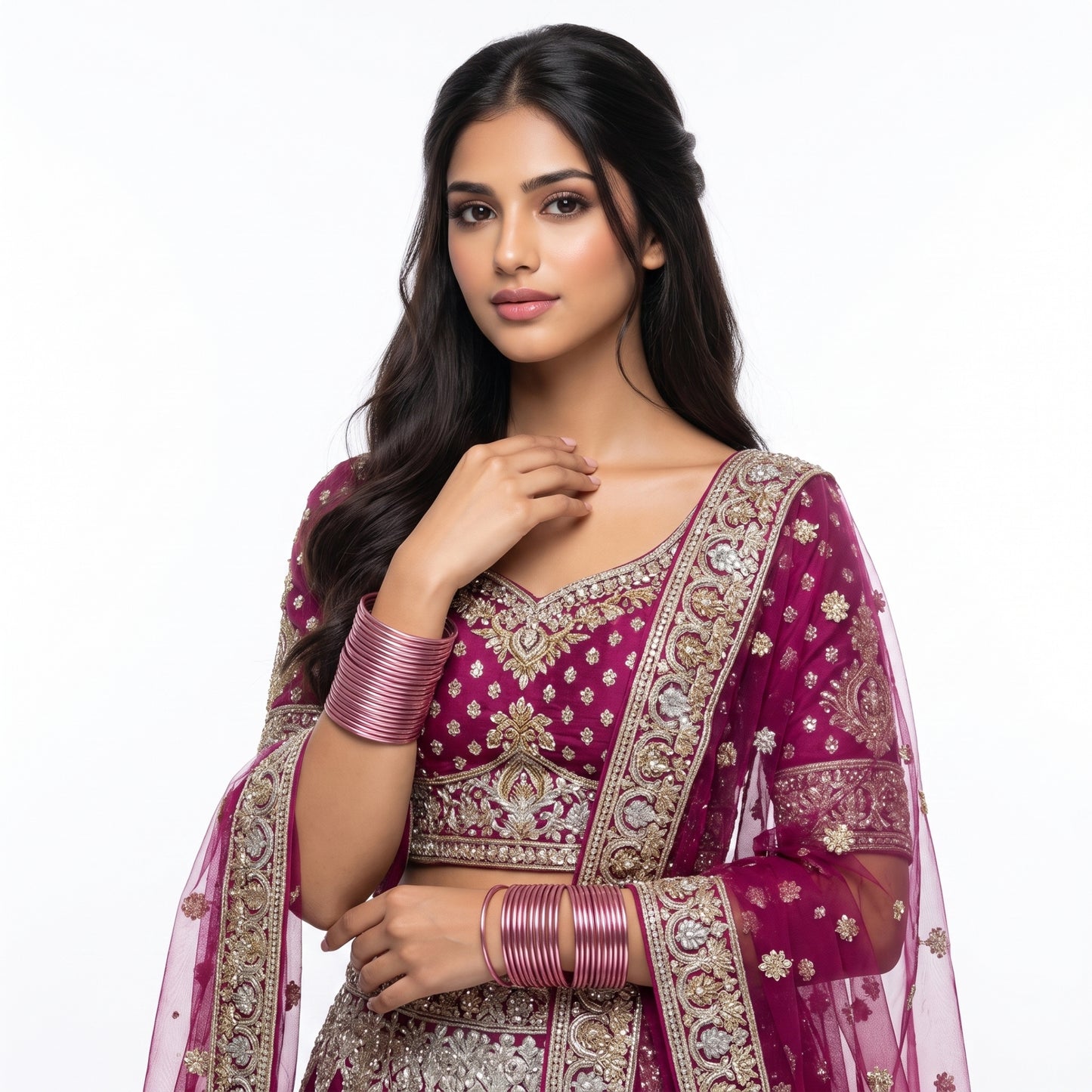 baby pink plain metal bangles – 24 piece indian jewellery set