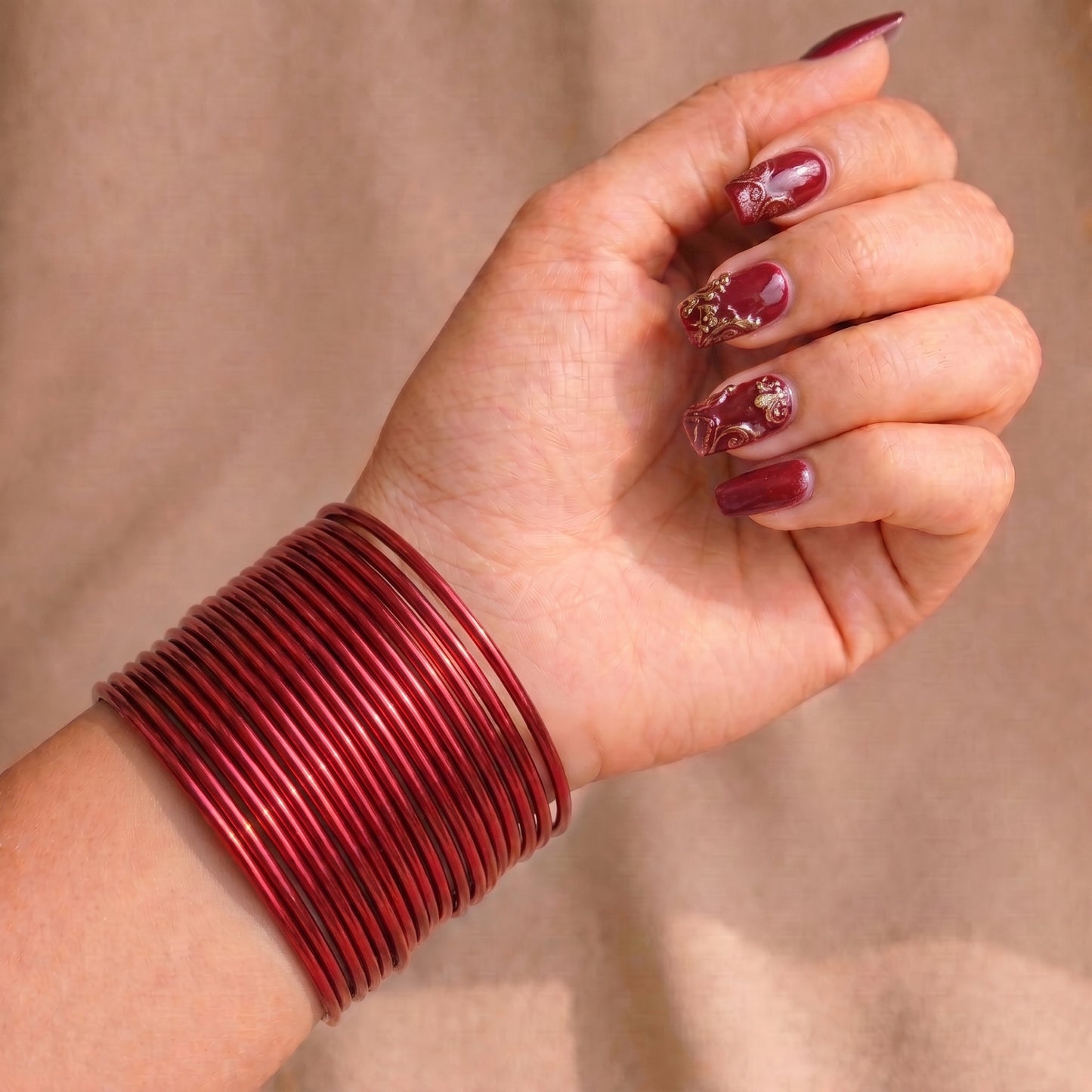 maroon plain metal bangles – 24 piece indian jewellery set