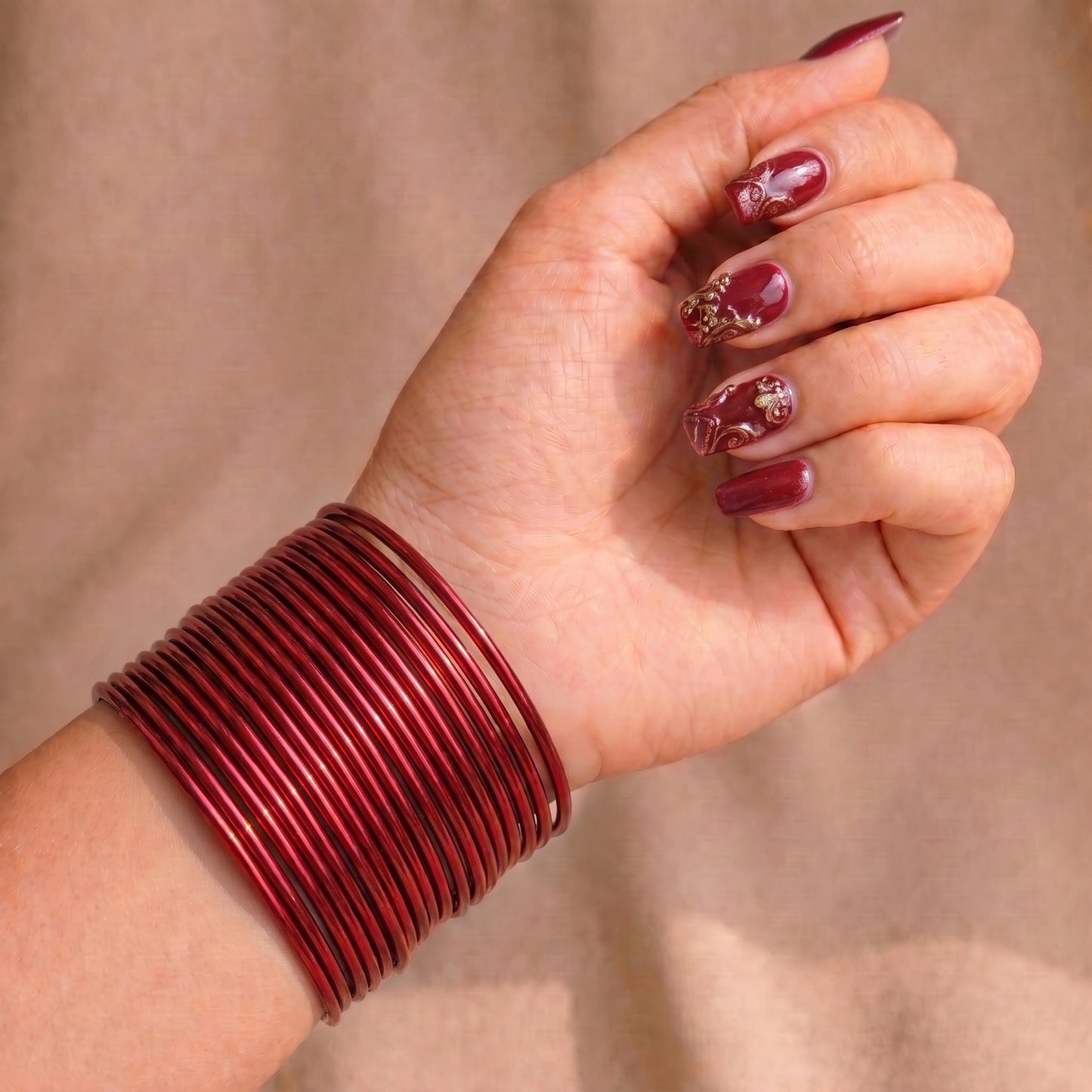 maroon plain metal bangles – 24 piece indian jewellery set