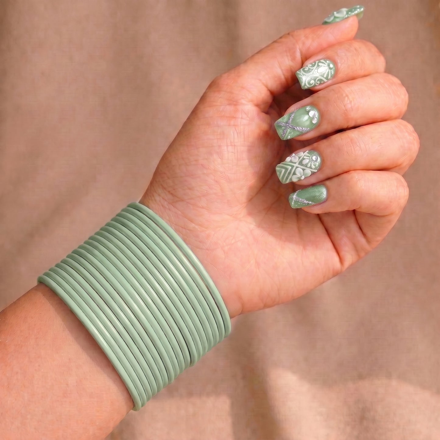 mint green plain metal bangles – 24 piece indian jewellery set