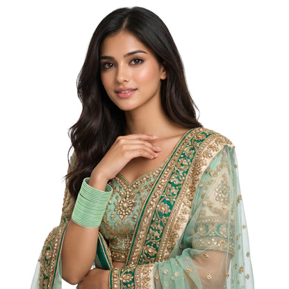 Mint Green Plain Metal Bangles – 24 Piece Indian Jewellery Set