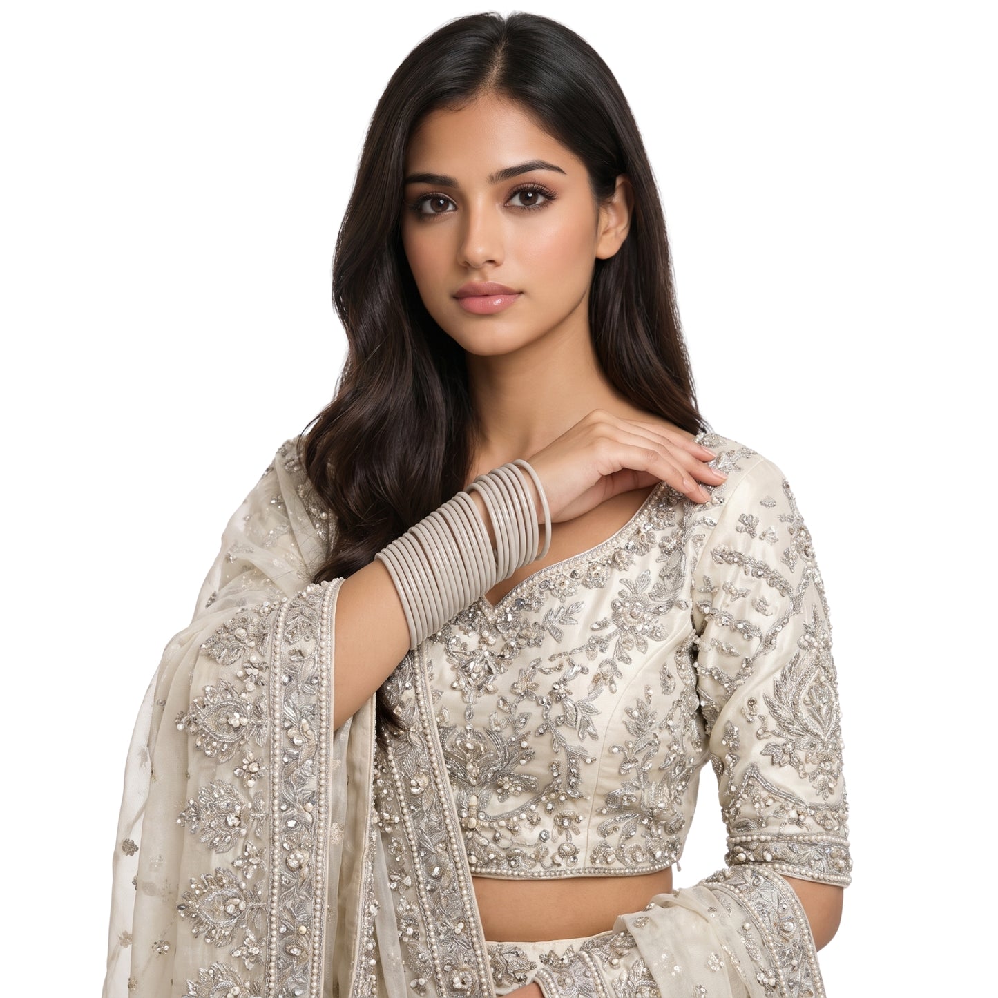 off white plain metal bangles – 24 piece indian jewellery set