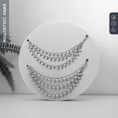 The Elegance of Silver-Colored and white Pearls Earrings Chain - White Saharay
