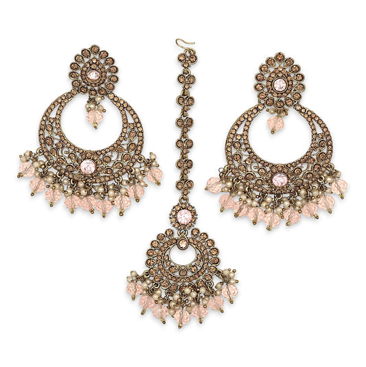 Pink earrings tikka set, baby pink earrings, wedding jewellery, High quality Indian jewellery. suitable for wedding and parties