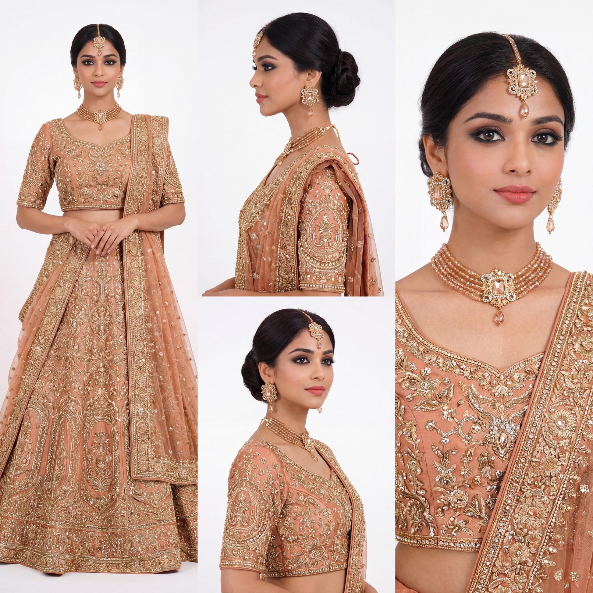 pakistani model wearing a simple pakistani choker set with earrings and maang tikka. high end pakistani jewellery