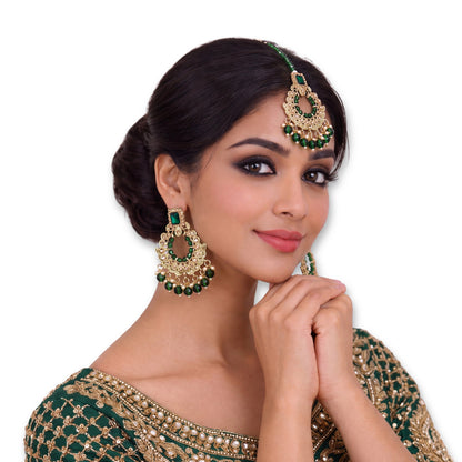 Golden Green Earrings and Mang Tikka Set