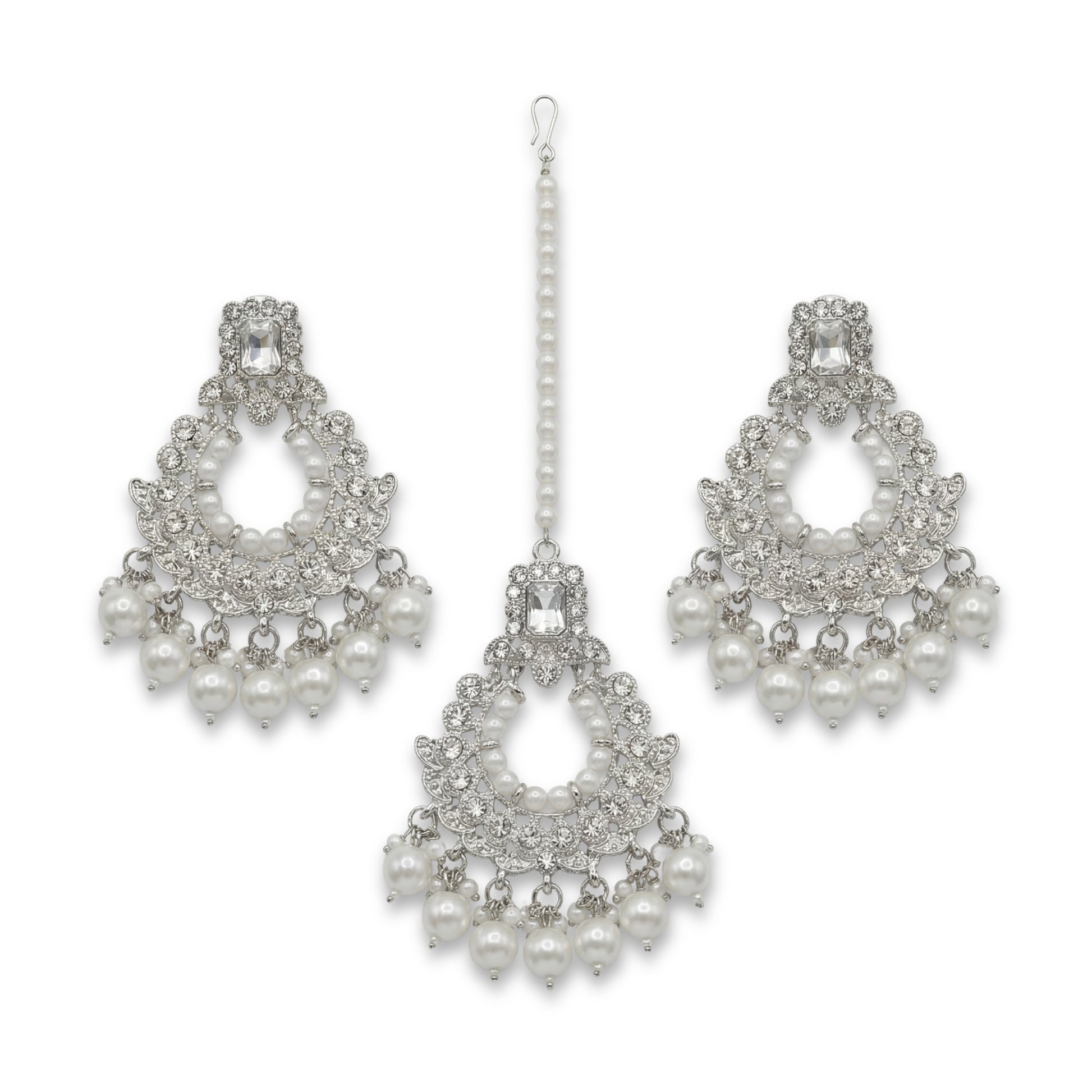 Silver White Earrings maang tikka set indian jewellery set