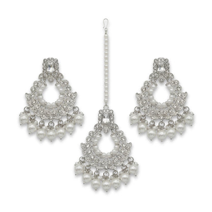 Silver White Earrings maang tikka set indian jewellery set