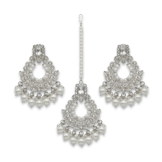 Silver White Earrings maang tikka set indian jewellery set