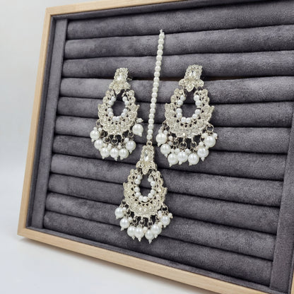 Silver White Earrings maang tikka set indian jewellery set
