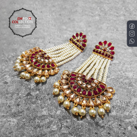 Elegant long maroon earrings, perfect for weddings and parties, adding a stylish touch to any outfit
