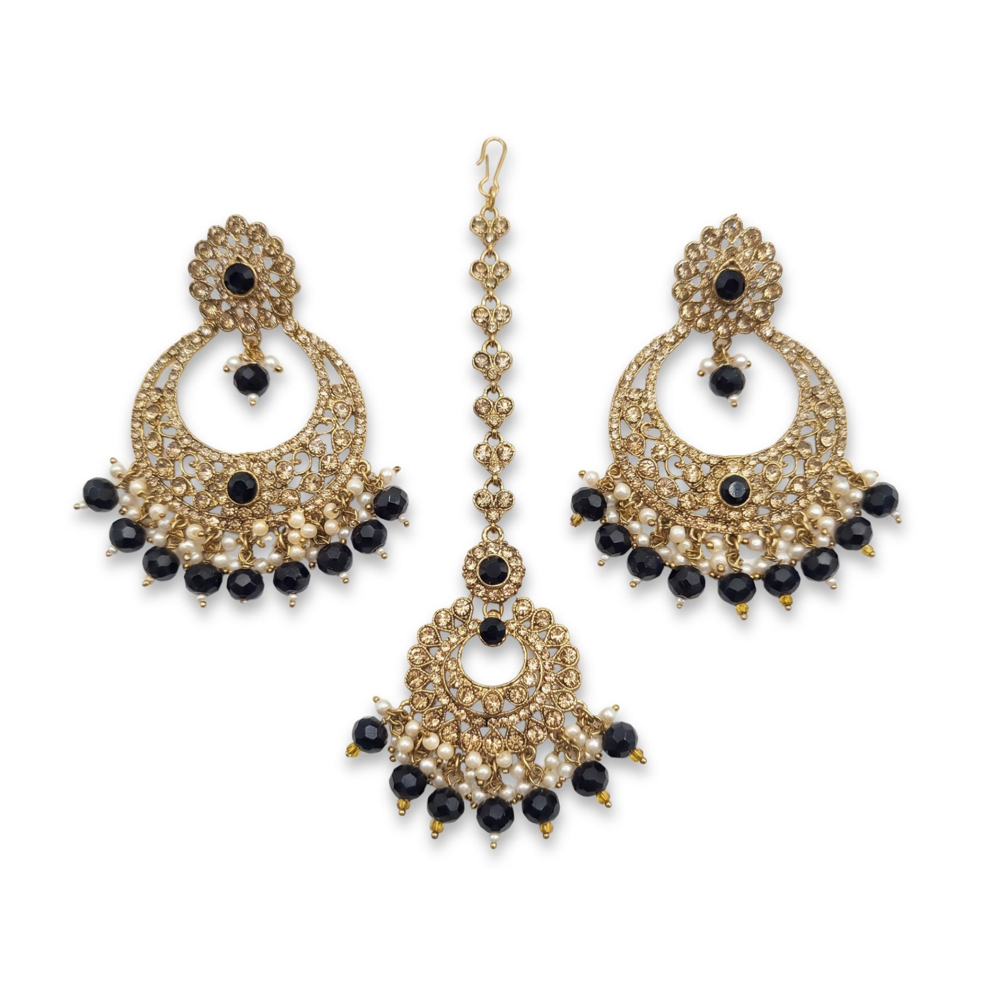 Black earrings tikka set jewellery set