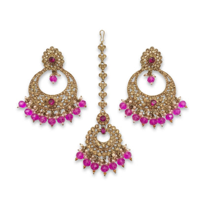 Pink earrings tikka set, shocking pink earrings, wedding jewellery, High quality Indian jewellery. suitable for wedding and parties