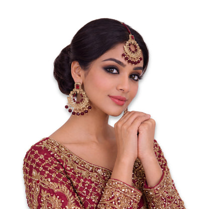 Golden and maroon earrings, Indian jewellery for wedding and parties