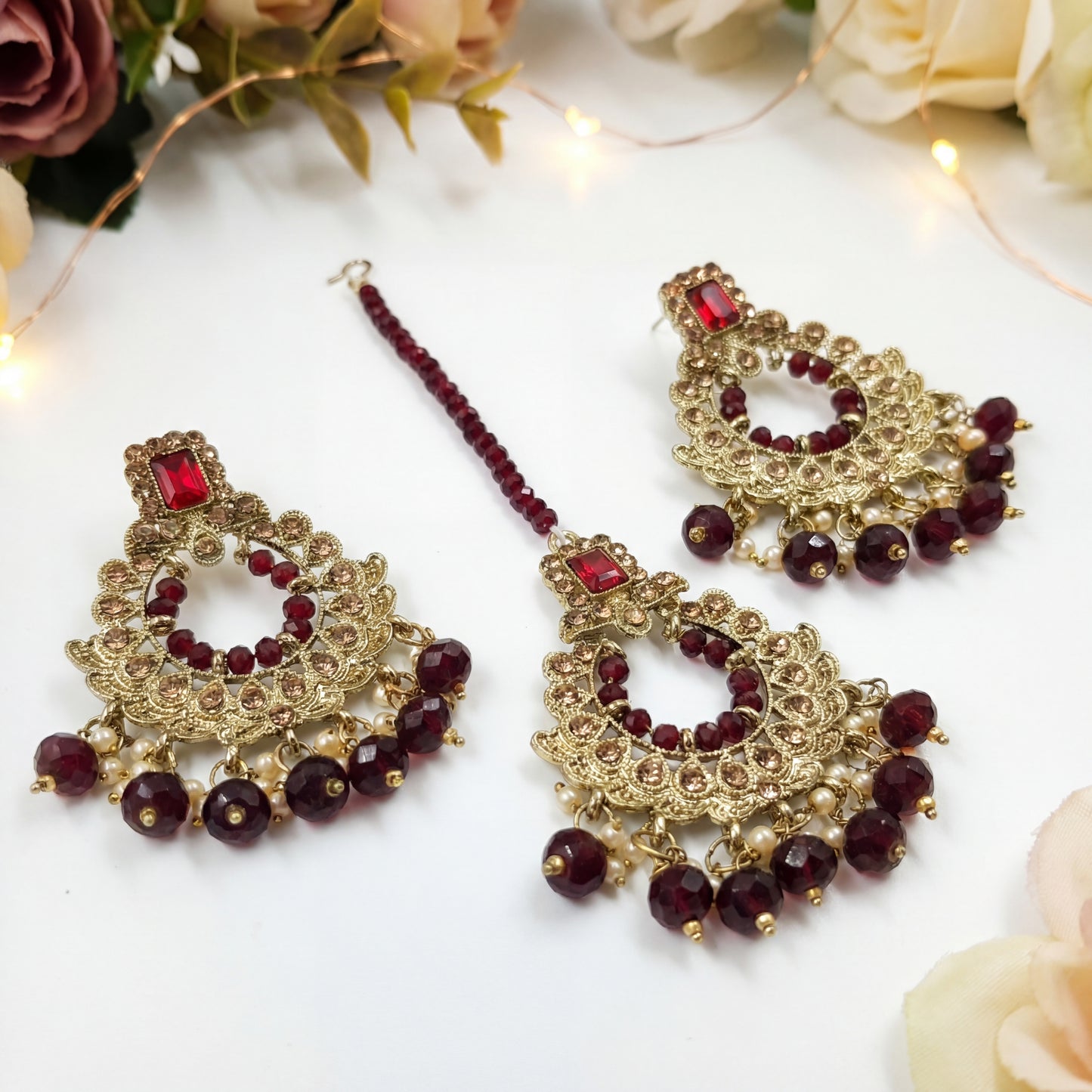 golden and maroon earrings, indian jewellery for wedding and parties