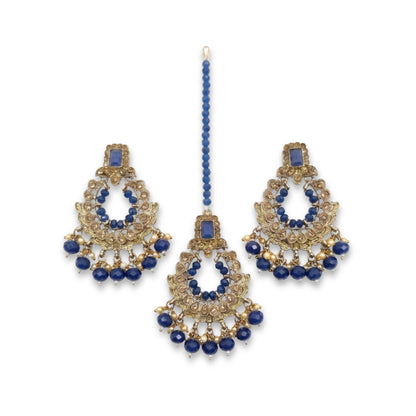 Golden Blue earrings tikka wedding jewellery, High quality Indian jewellery. suitable for wedding and parties