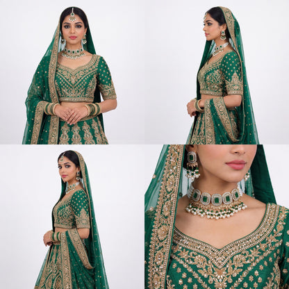 Green embroidered traditional outfit with Pakistani Green Bridal Choker Set –  pakistani jewellery