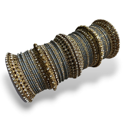Gold and Grey Bridal Bangles – Premium Choora Set for Indian Weddings