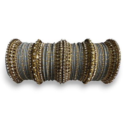 Gold and Grey Bridal Bangles – Premium Choora Set for Indian Weddings