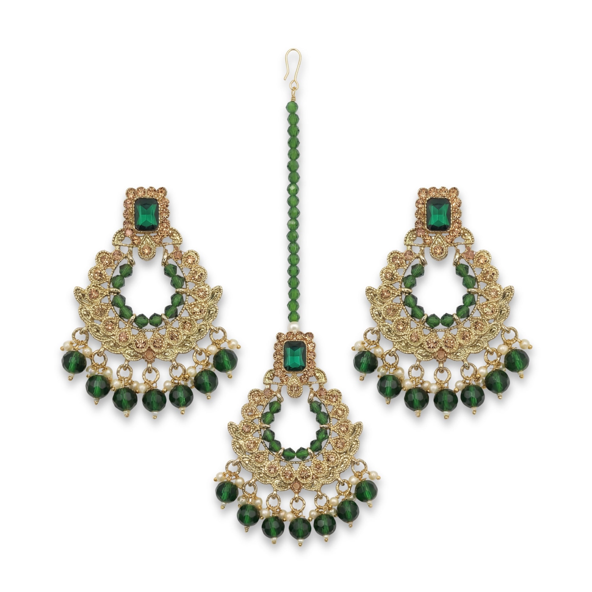 Green Earrings and Mang Tikka Set