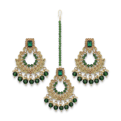 Green Earrings and Mang Tikka Set