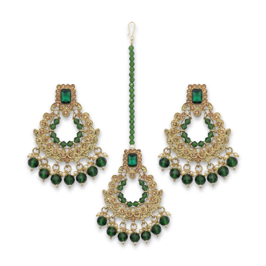 Green Earrings and Mang Tikka Set