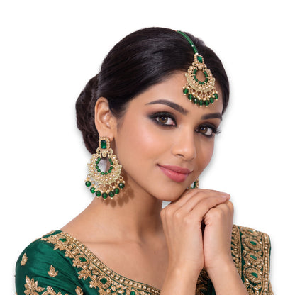 Green Earrings and Mang Tikka Set