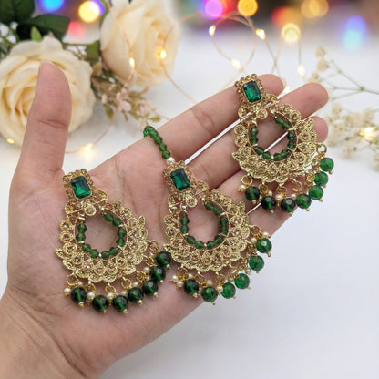 Green Earrings and Mang Tikka Set