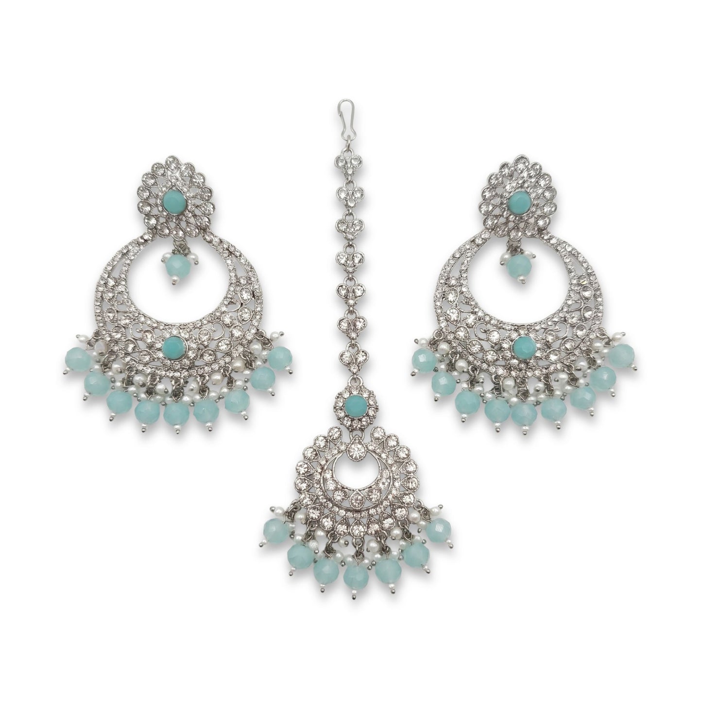 mint blue earrings tikka set bridal jewellery
