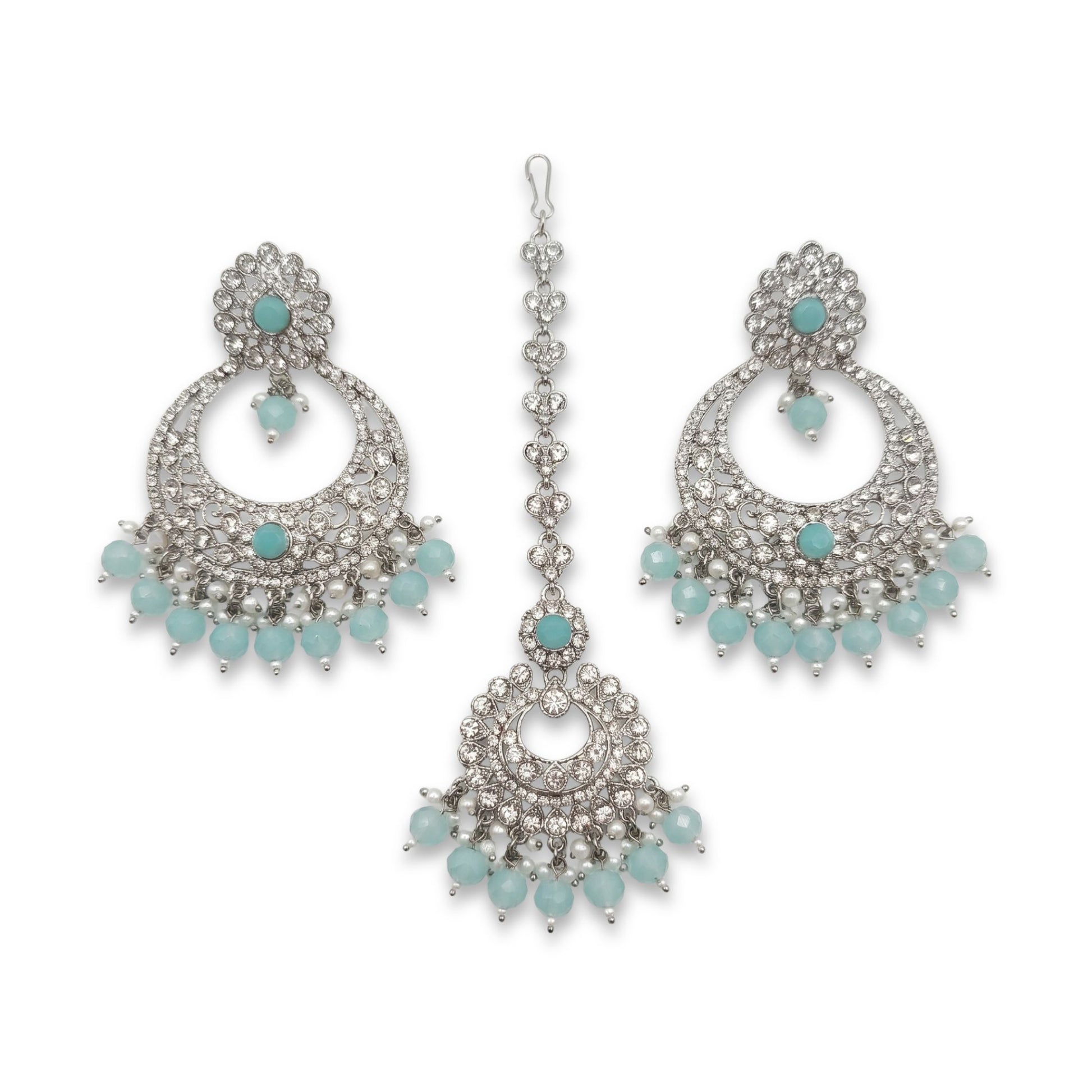 Mint Blue earrings tikka set bridal jewellery